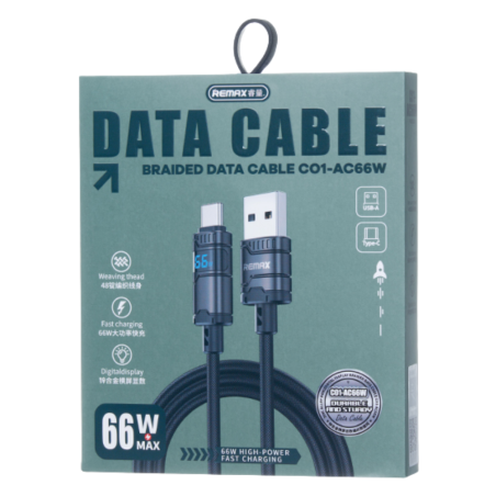 Câble USB-C - Lightning 66W Alliage de Zinc Horizontal REMAX C01-AC66W - 1.2M - Noir — REMAX · Smarty Paris 18e